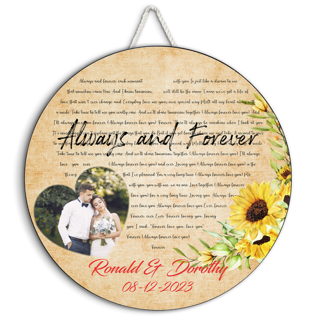 Custom Song Lyrics, Upload Photo, Heart Shape, Customizable Song Name And Text Round Wood Sign