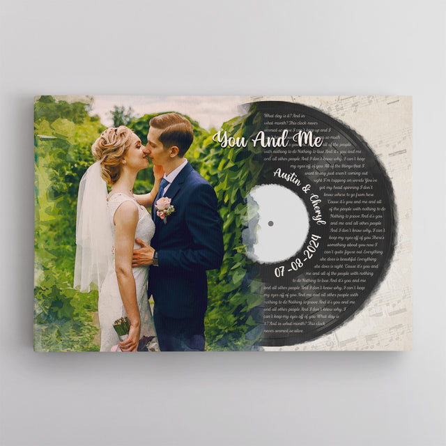 Custom Watercolor Vinyl Record Canvas with Song Lyrics