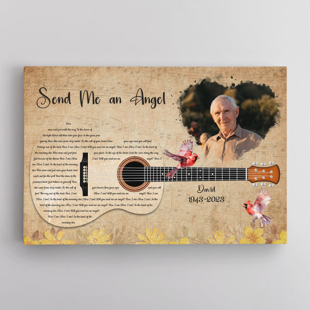 Personalized Memorial Canvas with Guitar & Cardinal, Music On Canvas