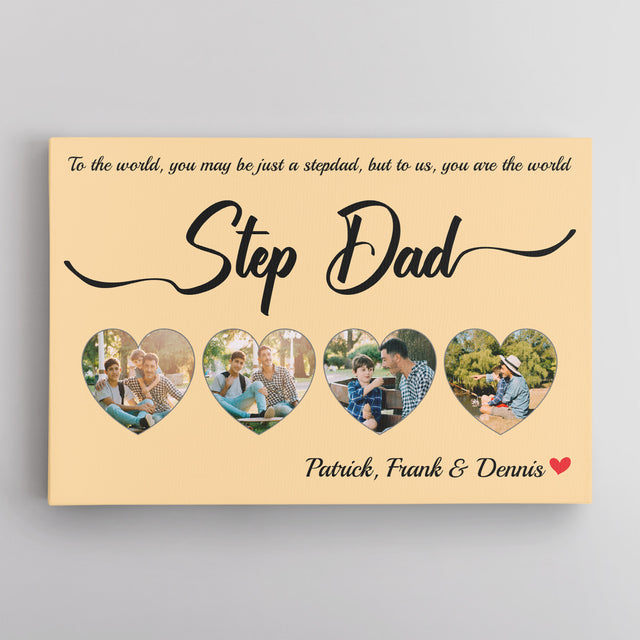 Step Dad Maize Background Canvas, Custom Name Photo Text
