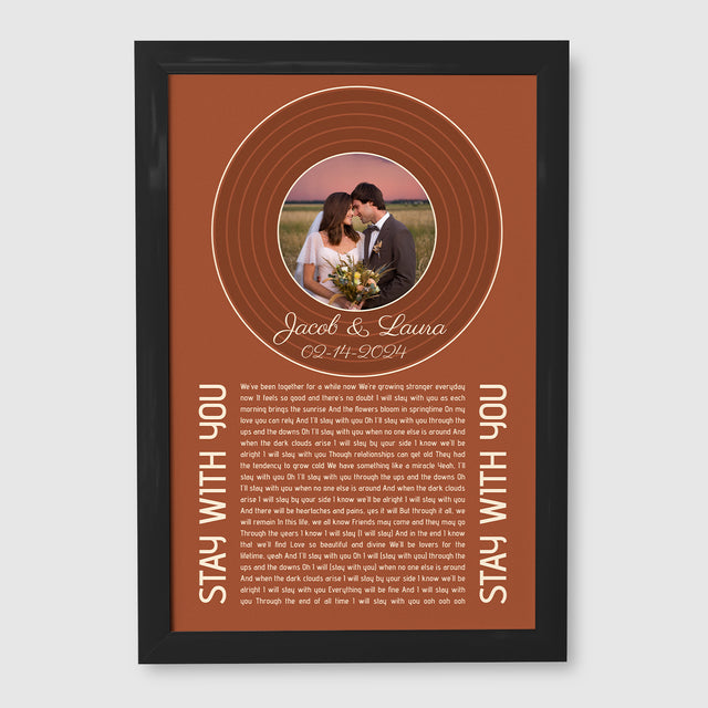 Rusty Orange Framed Art Print, Custom Song Lyrics Name & Date