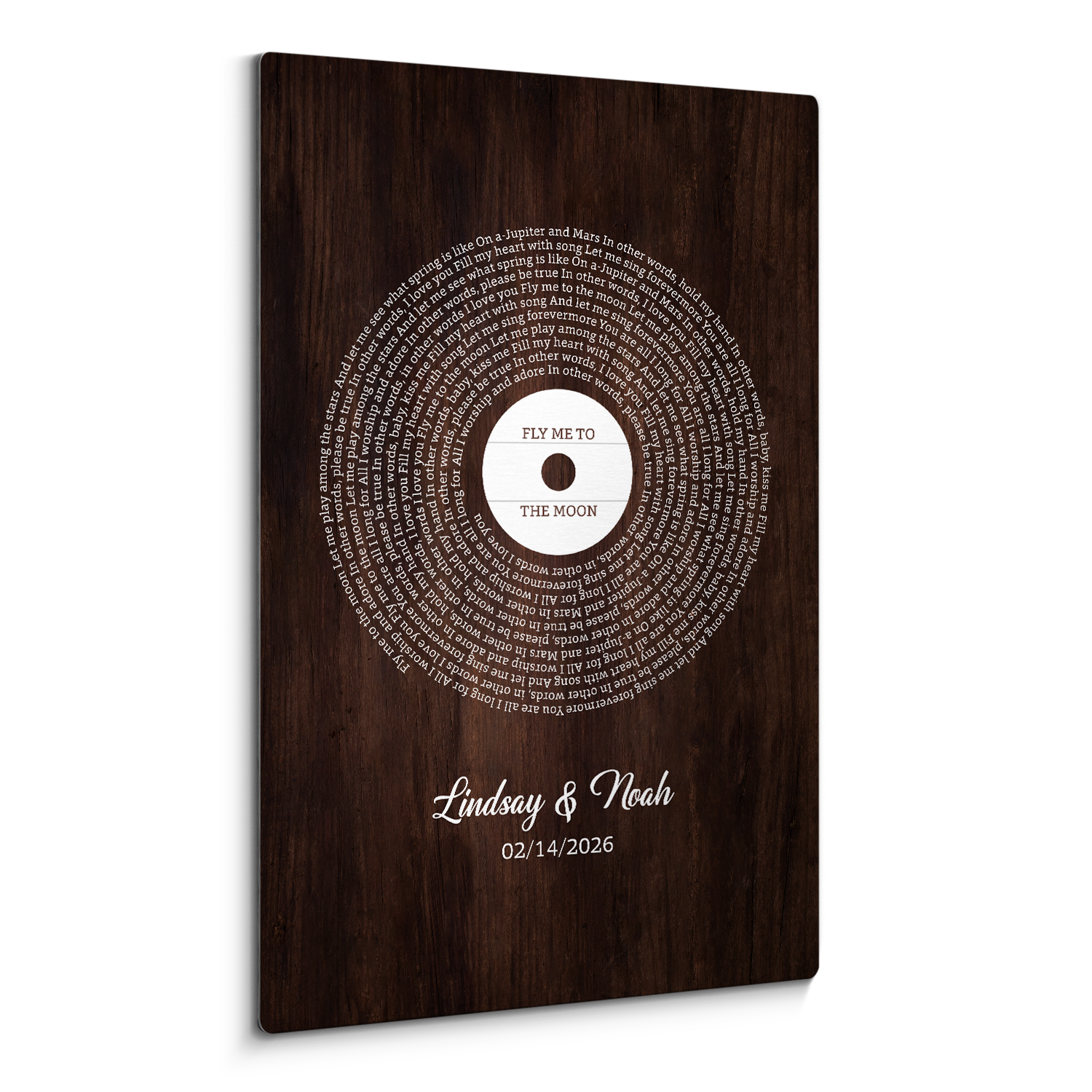 Personalized Wood-Style Vinyl Song Lyrics Metal Print