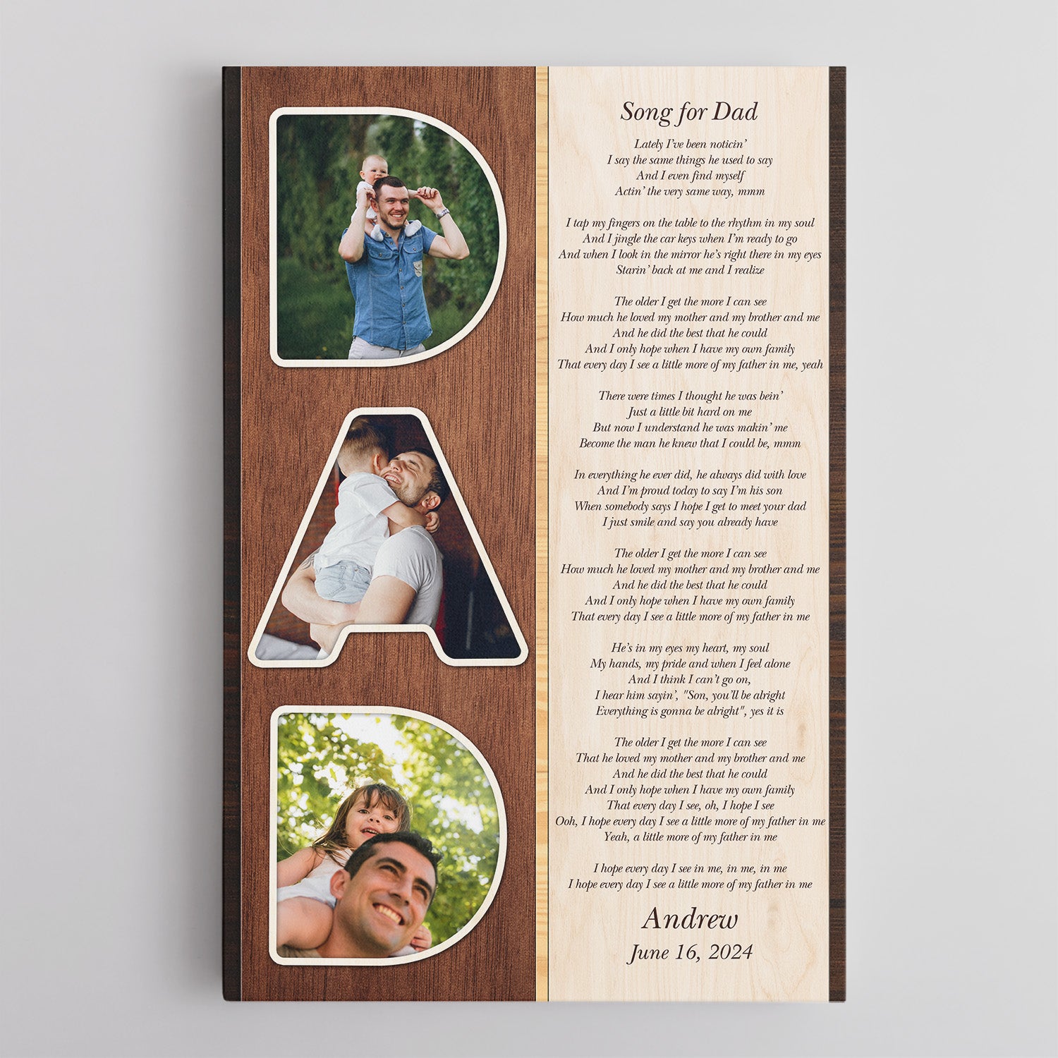 Dad Letter Photo Vertical Canvas Wall Art