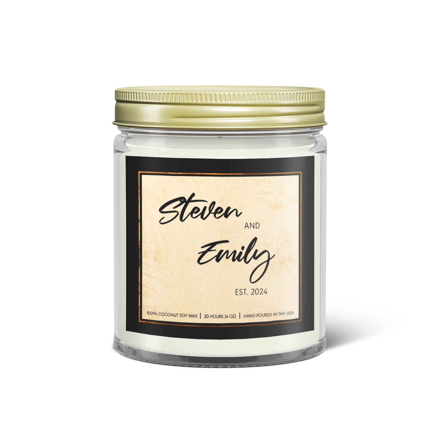 Custom Couple Candle, Personalized Name & Date Soy Candle