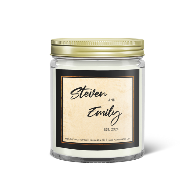 Custom Couple Candle, Personalized Name & Date Soy Candle