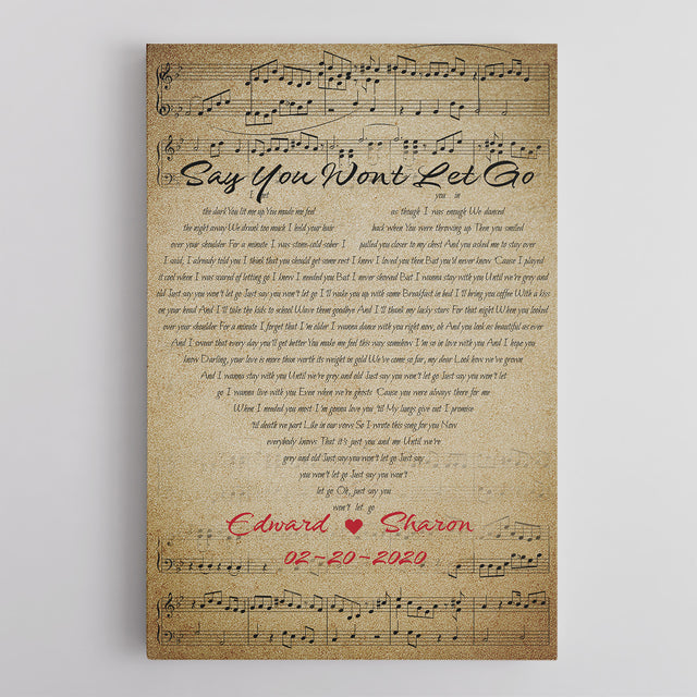 Custom Song Lyrics Sheet Music, Customizable Name And Date Canvas