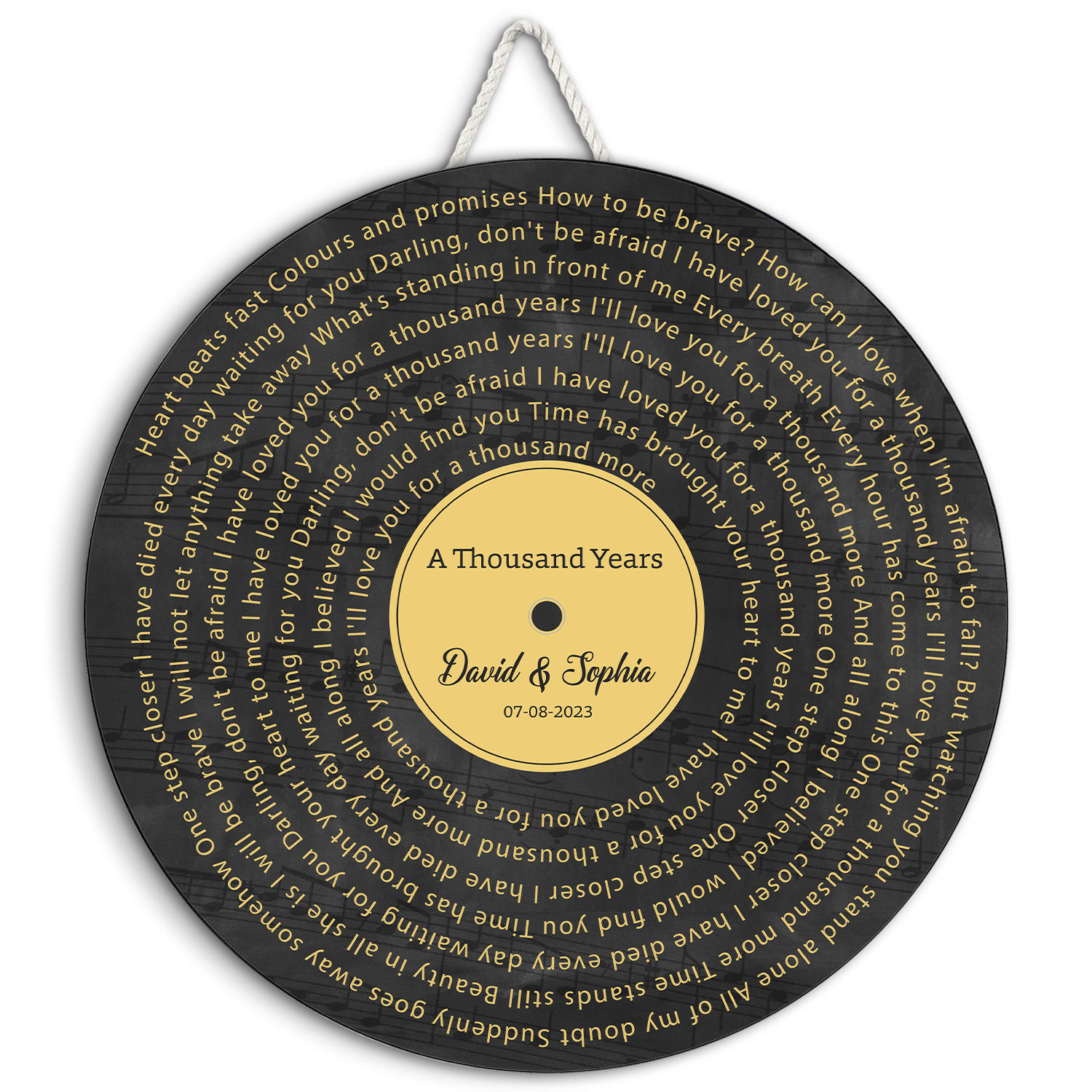 Custom Song Lyrics, Vinyl Record Style, Round Wood Sign