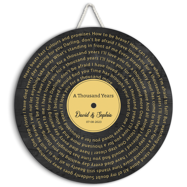 Custom Song Lyrics, Vinyl Record Style, Round Wood Sign