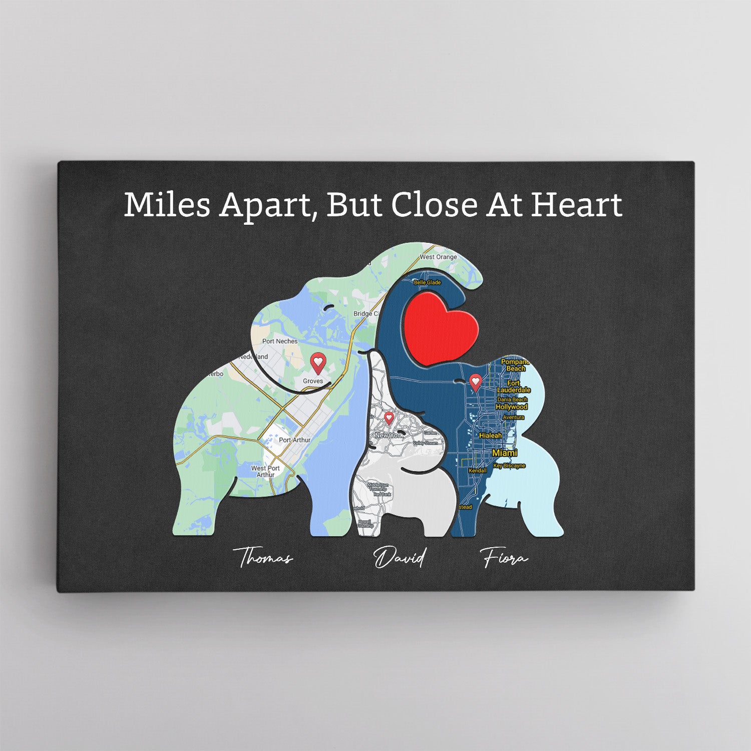 Family Map Print Canvas, Elephant Family Puzzle Style