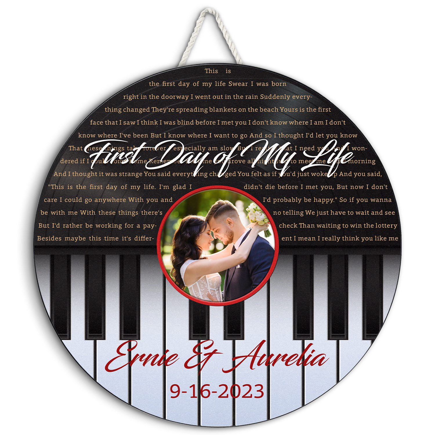 Custom Song Lyrics, Piano Shape, Upload Photo, Customizable Song Name And Text Round Wood Sign