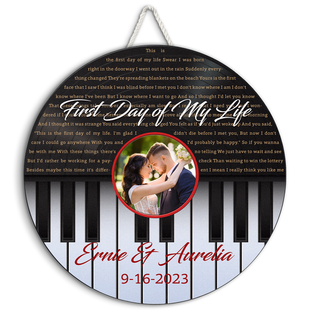 Custom Song Lyrics, Piano Shape, Upload Photo, Customizable Song Name And Text Round Wood Sign