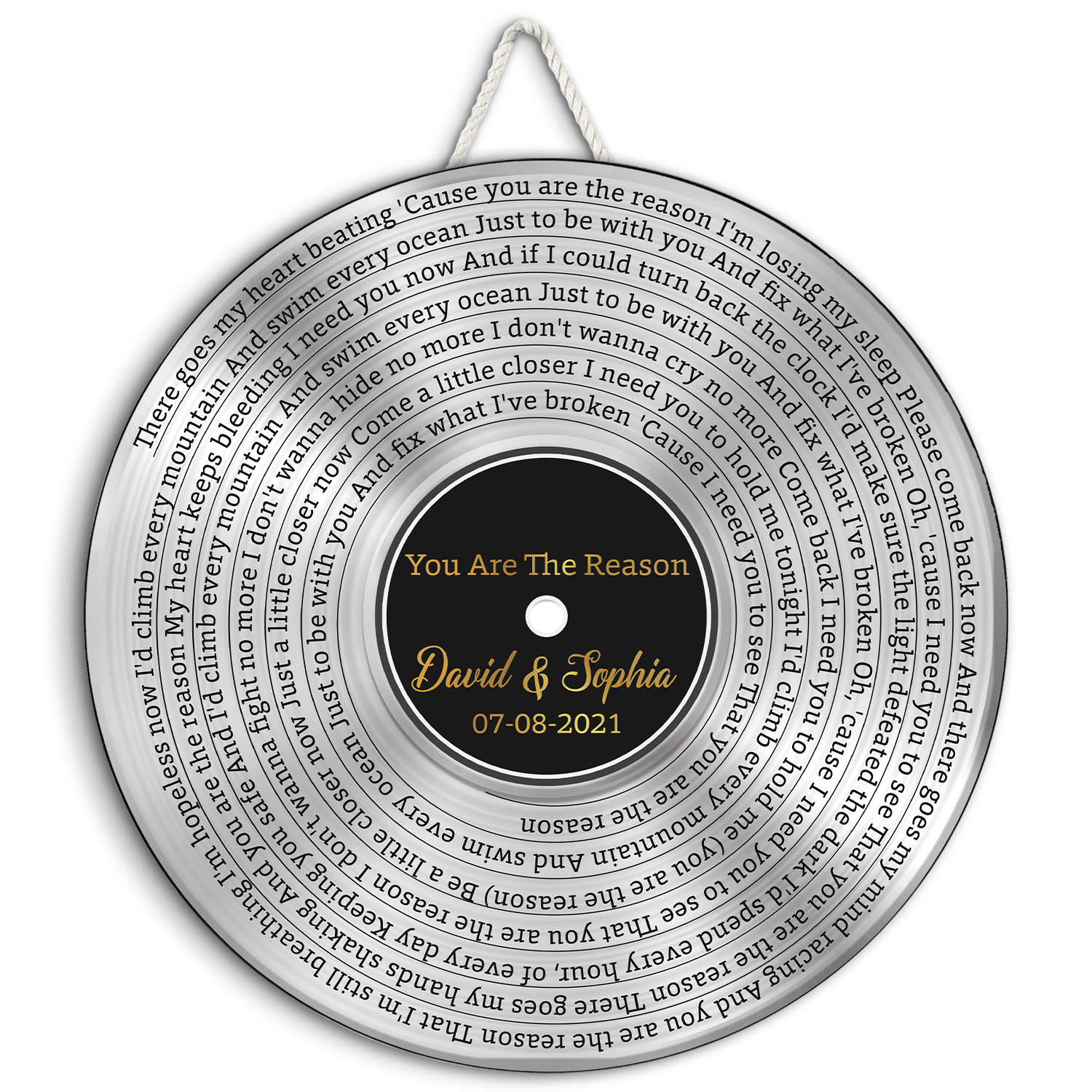 Custom Song Lyrics, Silver Vinyl Record, Custom Song Name And Text Round Wood Sign