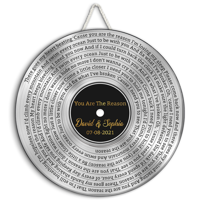 Custom Song Lyrics, Silver Vinyl Record, Custom Song Name And Text Round Wood Sign