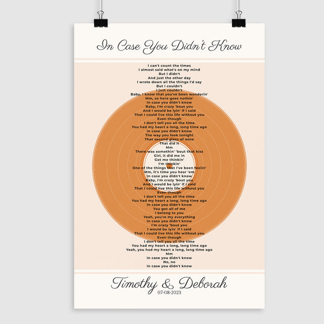 Personalized Song Lyrics & Date, Sandy Vinyl Record Framed Art Print