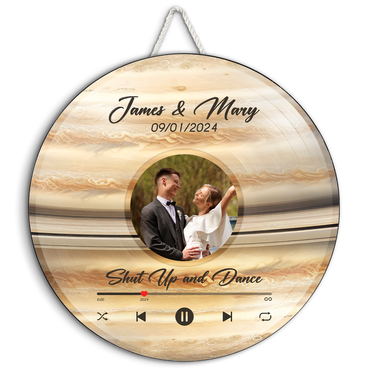 Custom Favorite Song Photo Round Wood Sign Saturn Planet Background