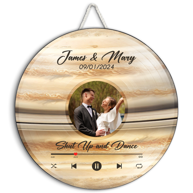 Custom Favorite Song Photo Round Wood Sign Saturn Planet Background