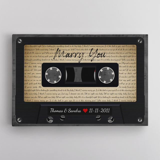 Custom Song Lyrics, Customizable Name, Date, Song Name Cassette Tape Canvas Wall Art