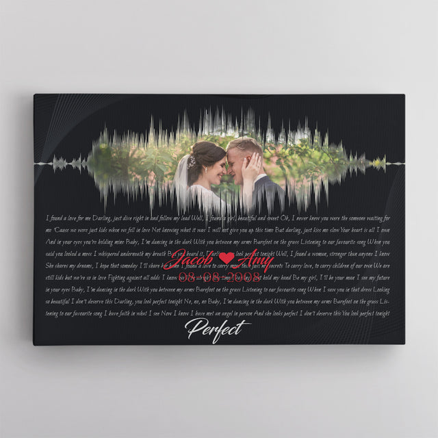 Custom Song Lyrics, Customizable Text And Upload Photo, Sound Wave Art, Canvas Wall Art