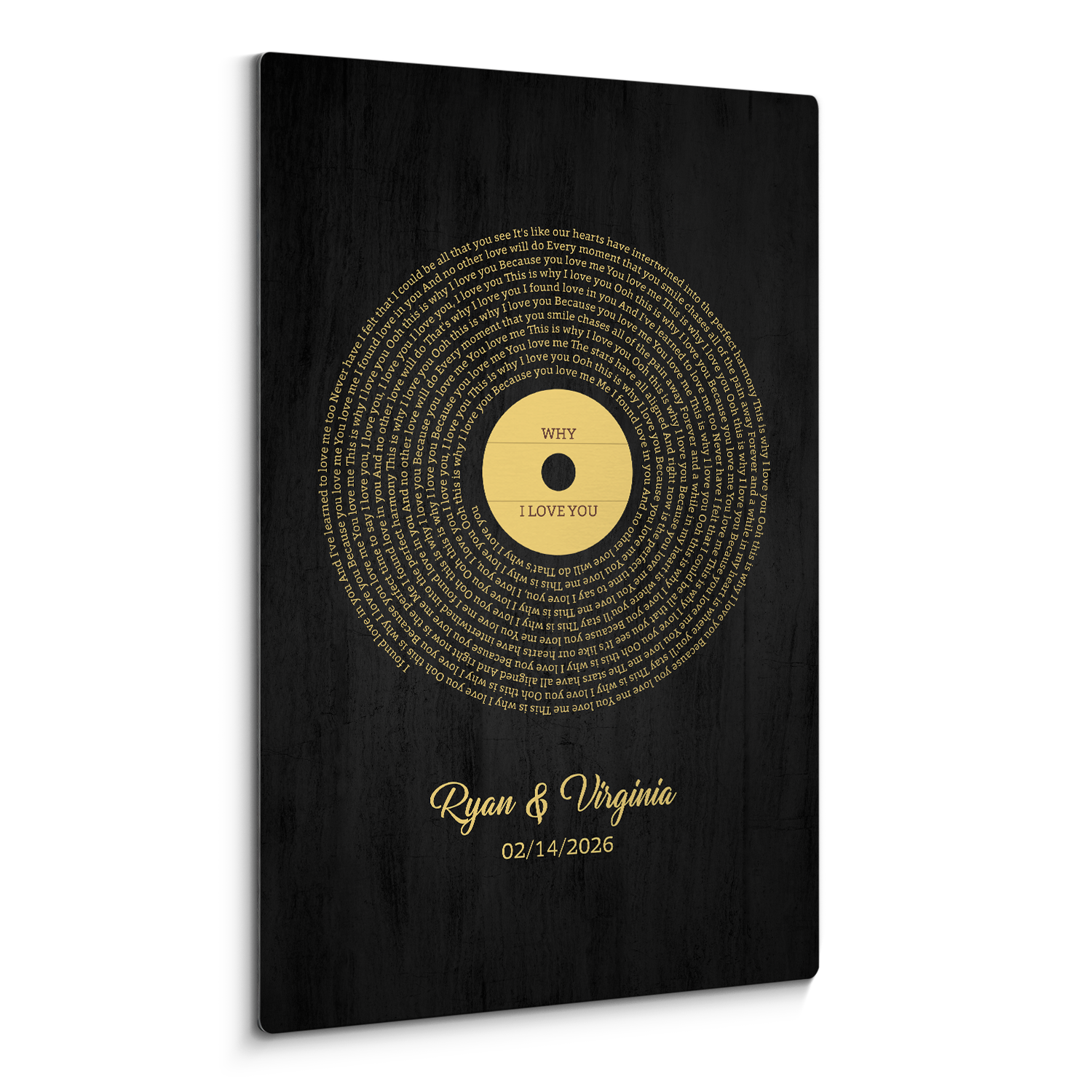 Personalized Gold Vinyl Song Lyrics Metal Print