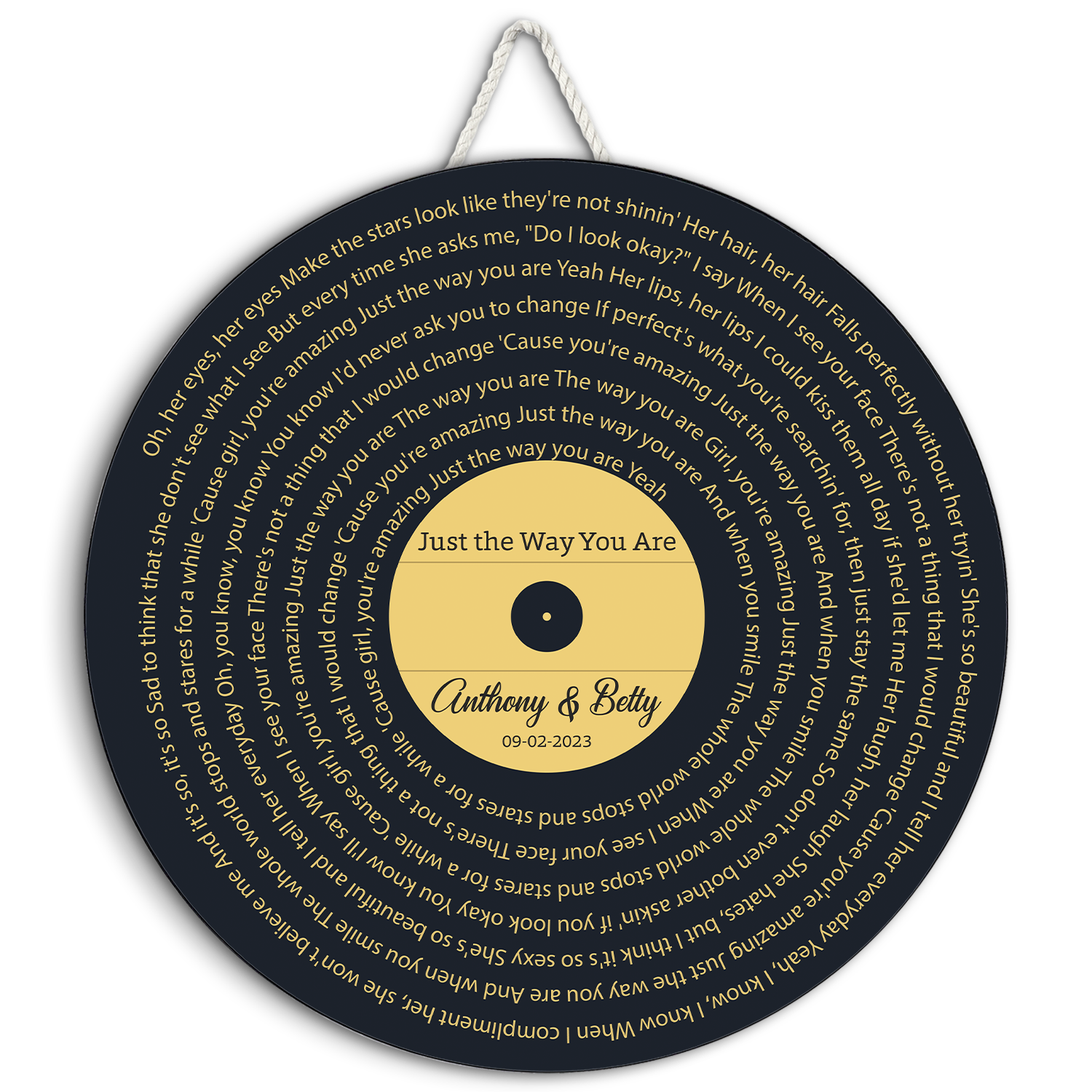 Custom Song Lyrics, Vinyl Record Style, Round Wood Sign