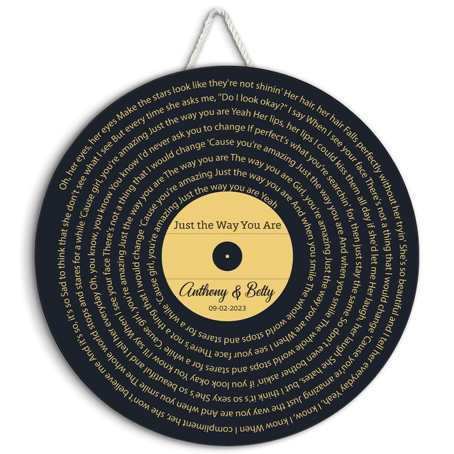 Custom Song Lyrics, Vinyl Record Style, Round Wood Sign