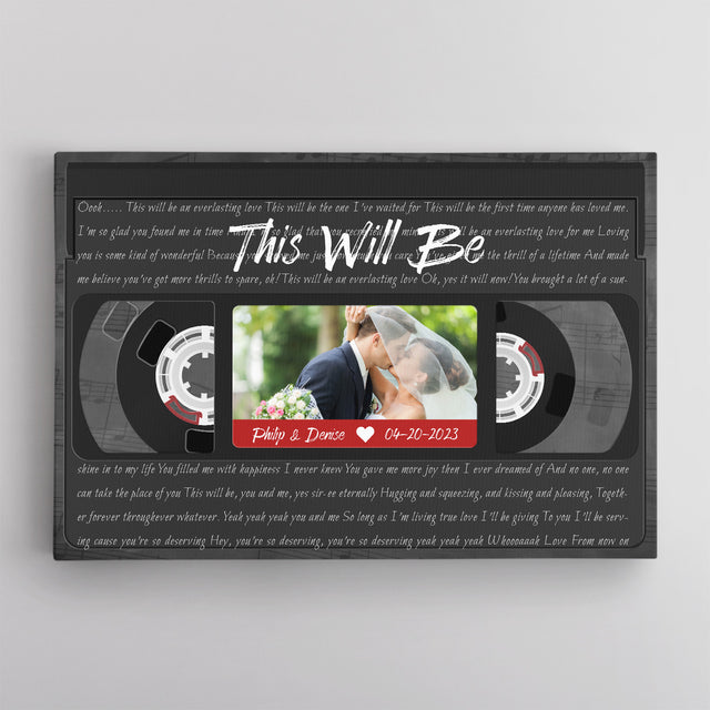 Custom Song Lyrics, Upload Photo, Customizable Name, Date, Song Name VHS Tape Canvas Wall Art