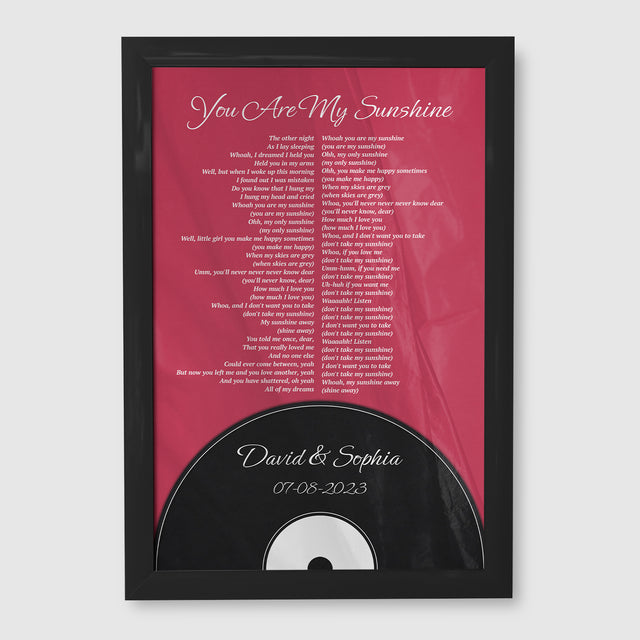 Personalized Song Lyrics & Name, Vinyl Record Style Framed Art Print