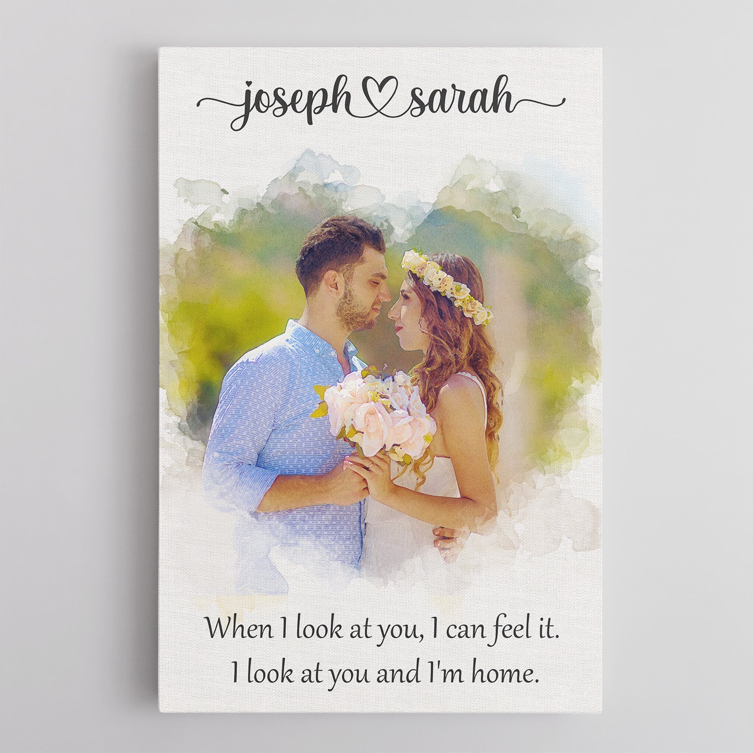 Custom Heart-Shaped Photo Canvas with Watercolor Effect