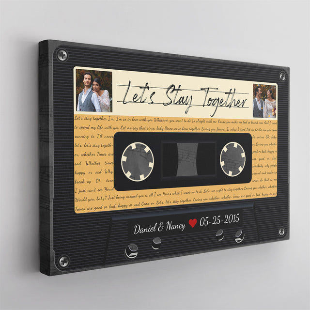 Custom Song Lyrics, Customizable Text And Upload Photo, Black Cassette Tape Canvas Wall Art