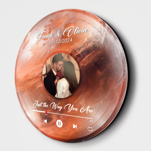 Custom Favorite Song Photo Round Wood Sign Mars Planet Background