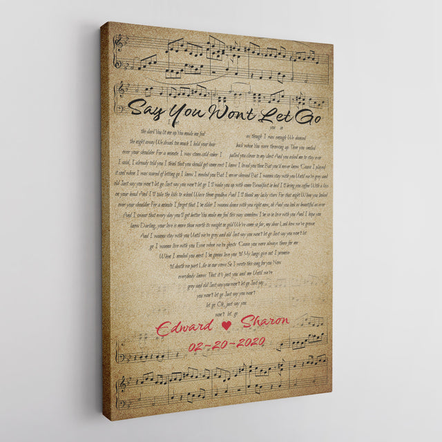 Custom Song Lyrics Sheet Music, Customizable Name And Date Canvas