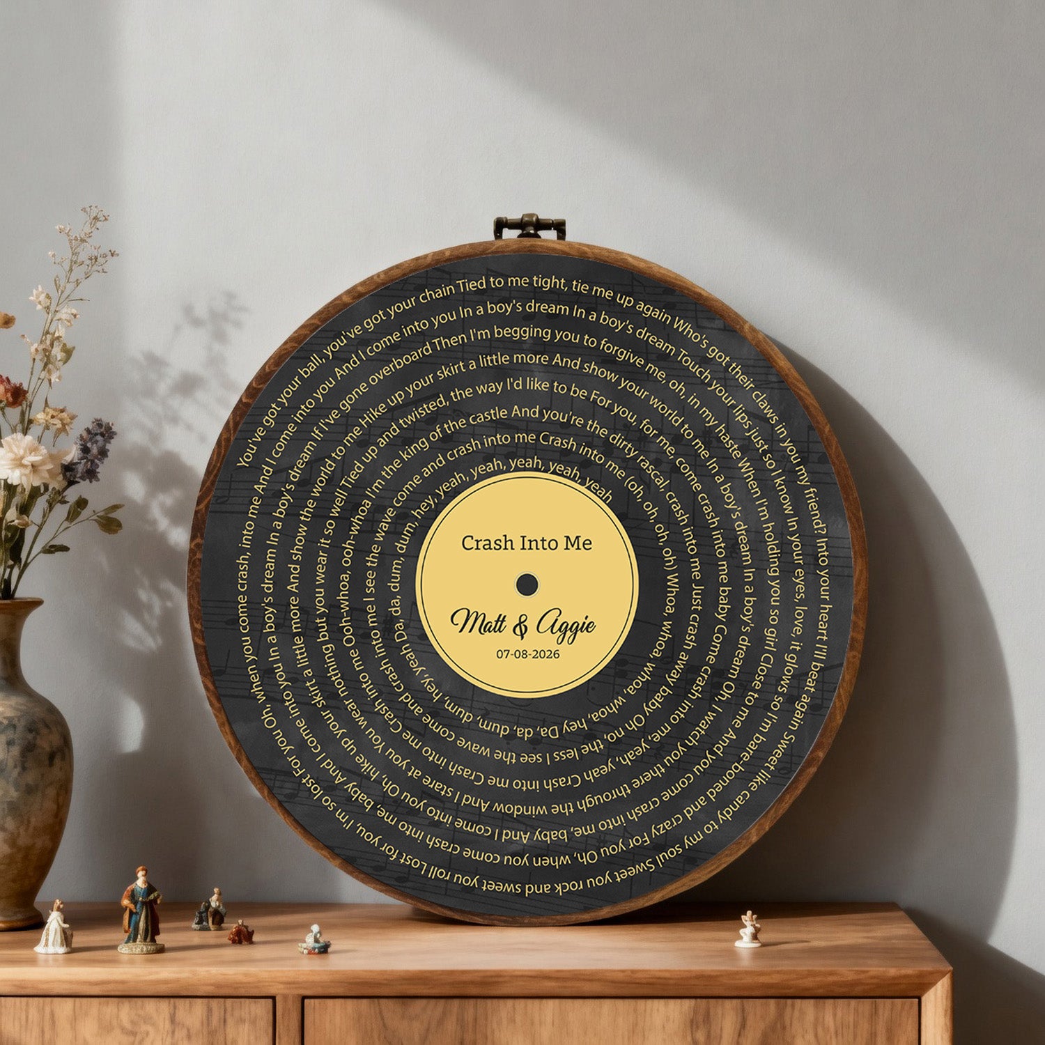 Personalized Song Lyrics Vinyl Record - Framed Round Wall Art - KARL06