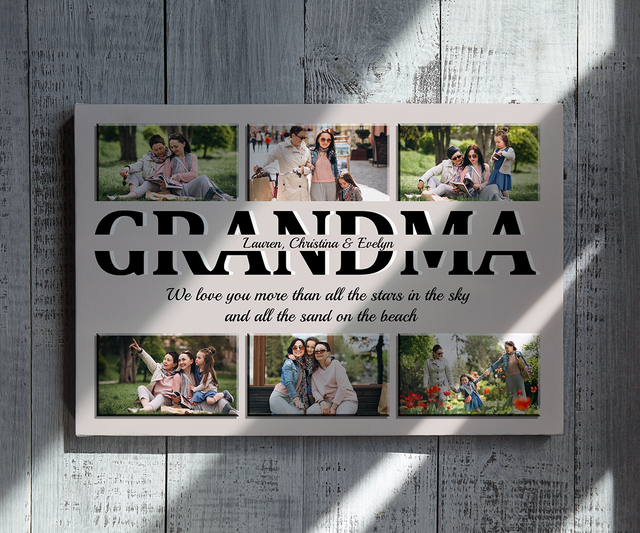 Grandma Custom Text and Photo - Customizable Light Grey Background Canvas