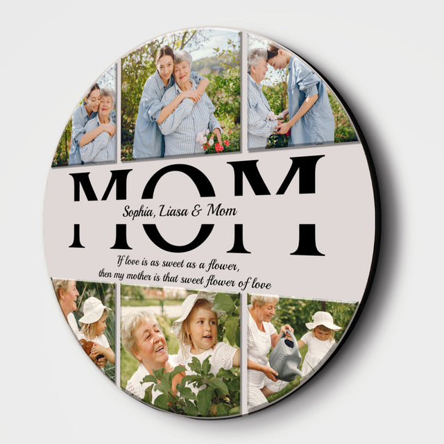 Mom, Custom Photo, Customizable Name, Round Wood Sign