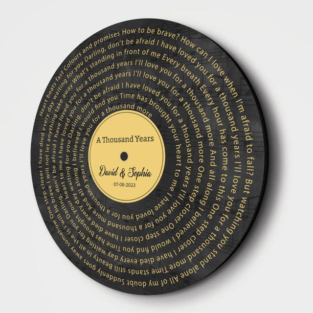 Custom Song Lyrics, Vinyl Record Style, Round Wood Sign