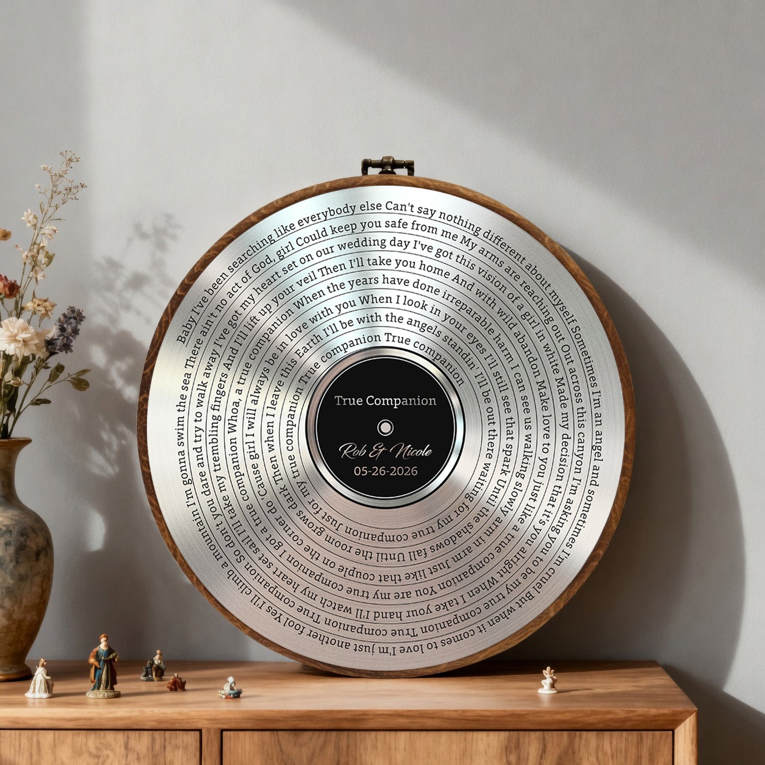 Personalized Song Lyrics Vinyl Record - Framed Round Wall Art - KARL04