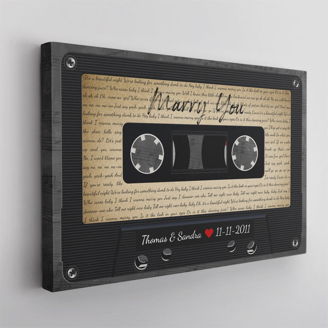 Custom Song Lyrics, Customizable Name, Date, Song Name Cassette Tape Canvas Wall Art