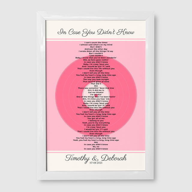 Personalized Song Lyrics, Tickled Pink Vinyl Record Framed Art Print