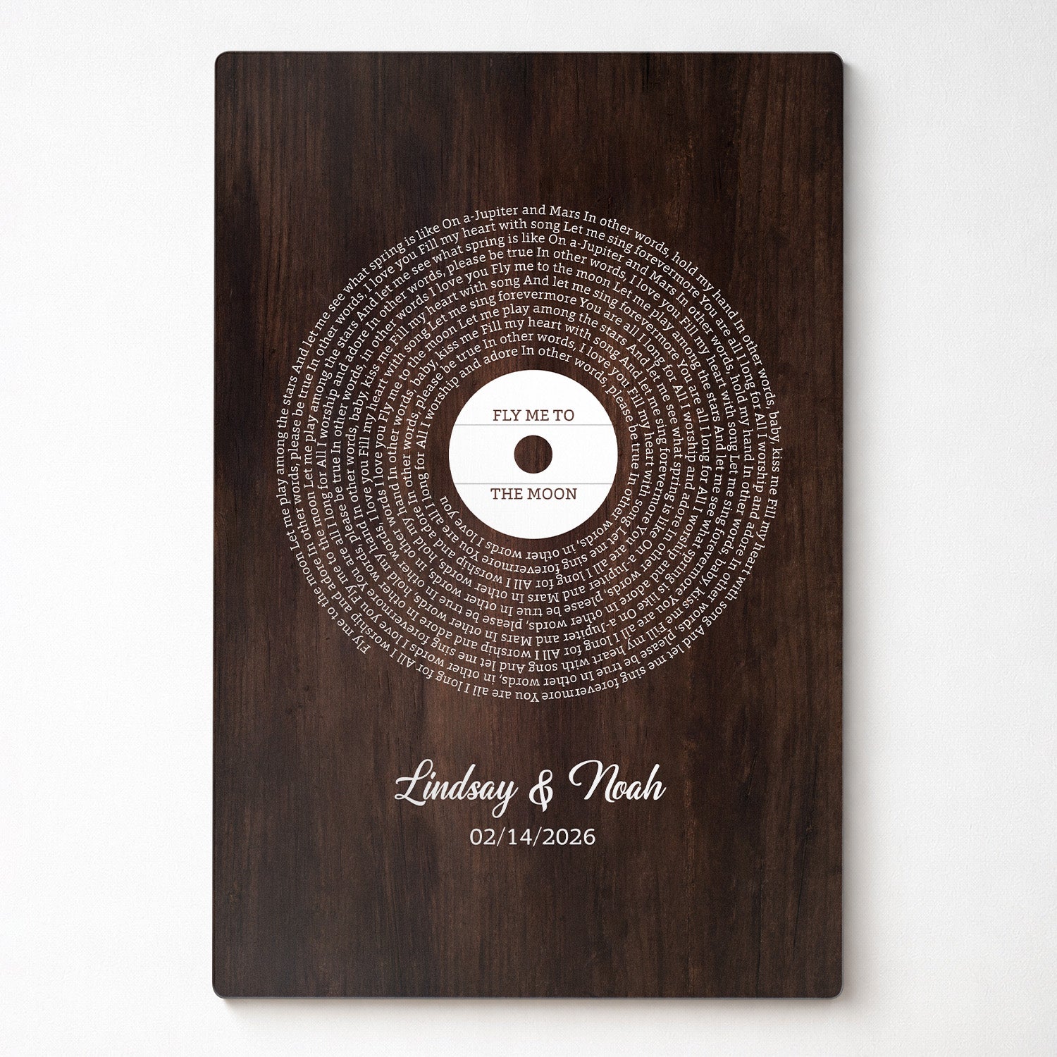 Personalized Wood-Style Vinyl Song Lyrics Metal Print