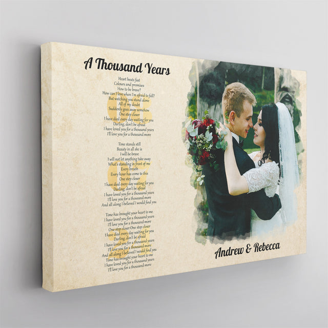 Custom Portrait Photo & Song Lyrics, Wedding Anniversary Gift