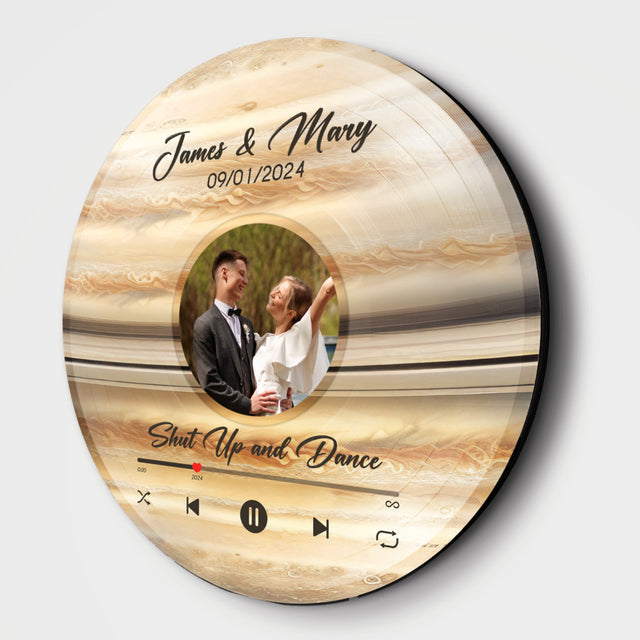 Custom Favorite Song Photo Round Wood Sign Saturn Planet Background