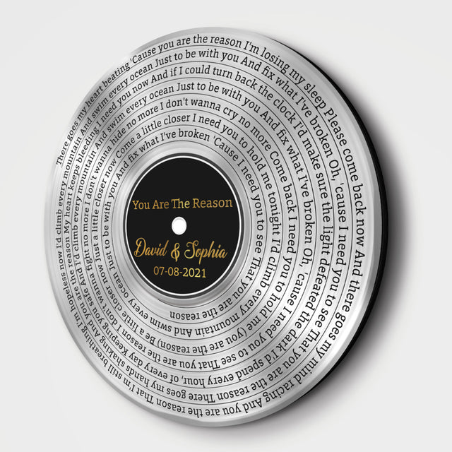 Custom Song Lyrics, Silver Vinyl Record, Custom Song Name And Text Round Wood Sign