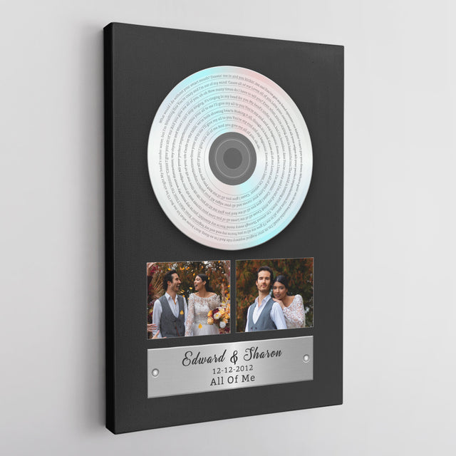 Custom Song Lyrics, Upload Photo, 2 Pictures, Customizable Text Vinyl Record Canvas