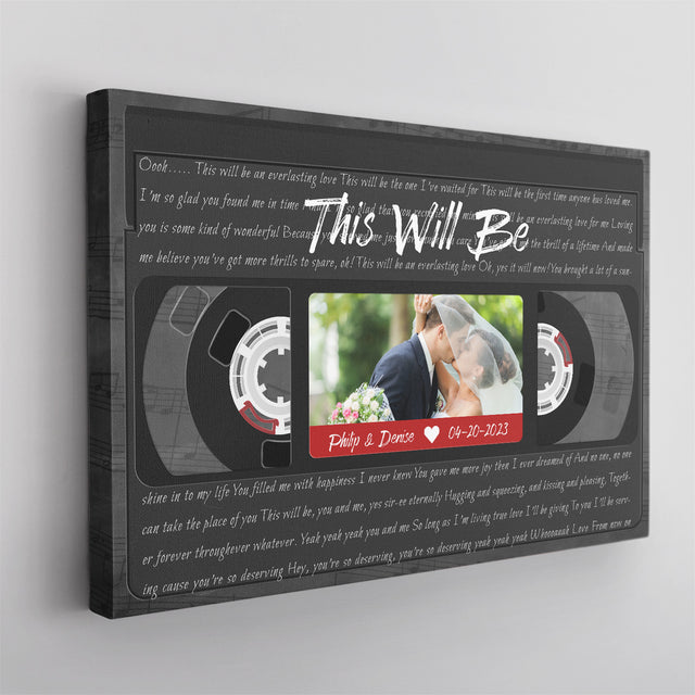 Custom Song Lyrics, Upload Photo, Customizable Name, Date, Song Name VHS Tape Canvas Wall Art