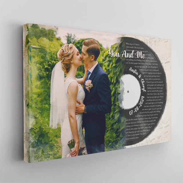 Custom Watercolor Vinyl Record Canvas with Song Lyrics