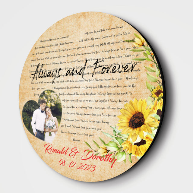 Custom Song Lyrics, Upload Photo, Heart Shape, Customizable Song Name And Text Round Wood Sign