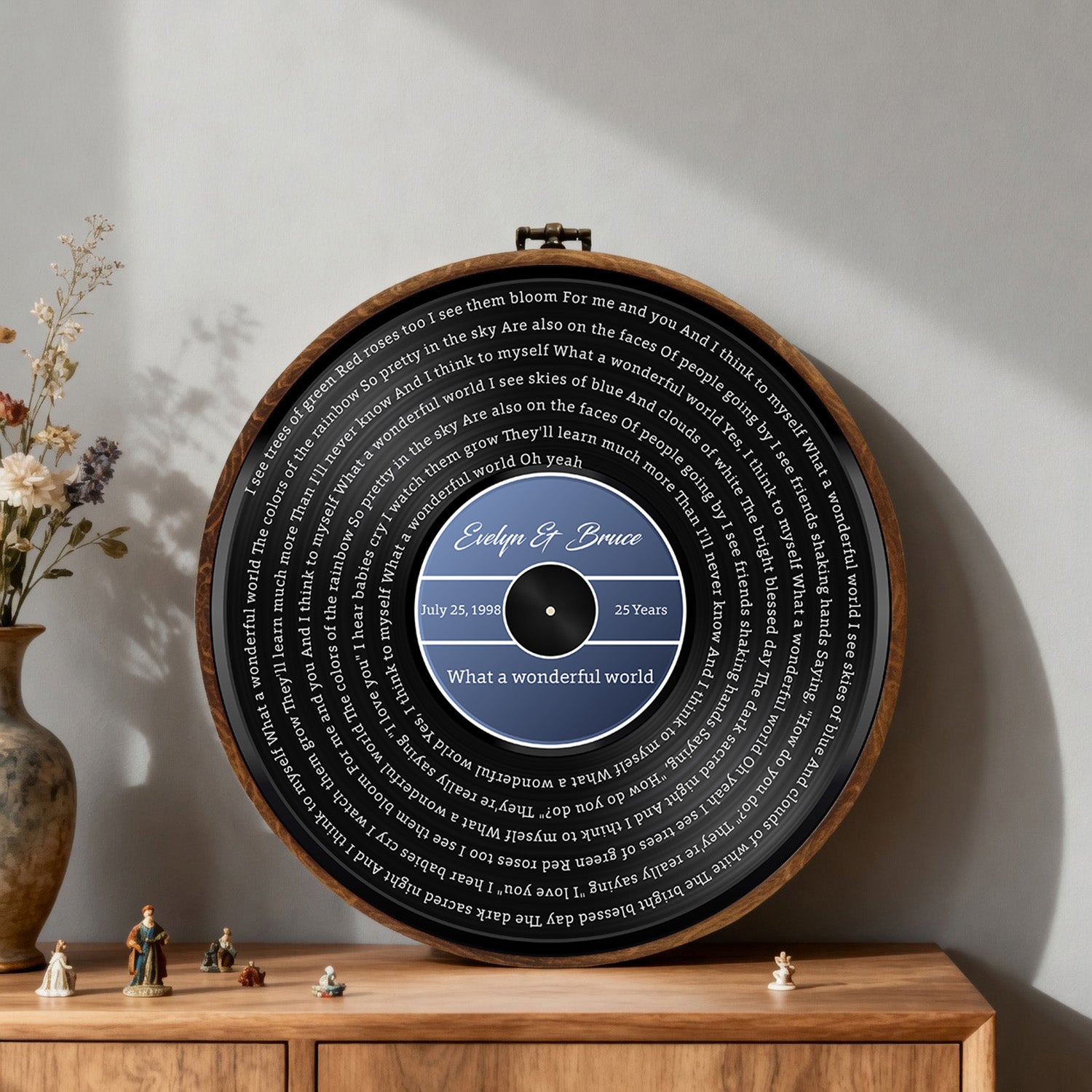 Personalized Song Lyrics Vinyl Record - Framed Round Wall Art - KARL02