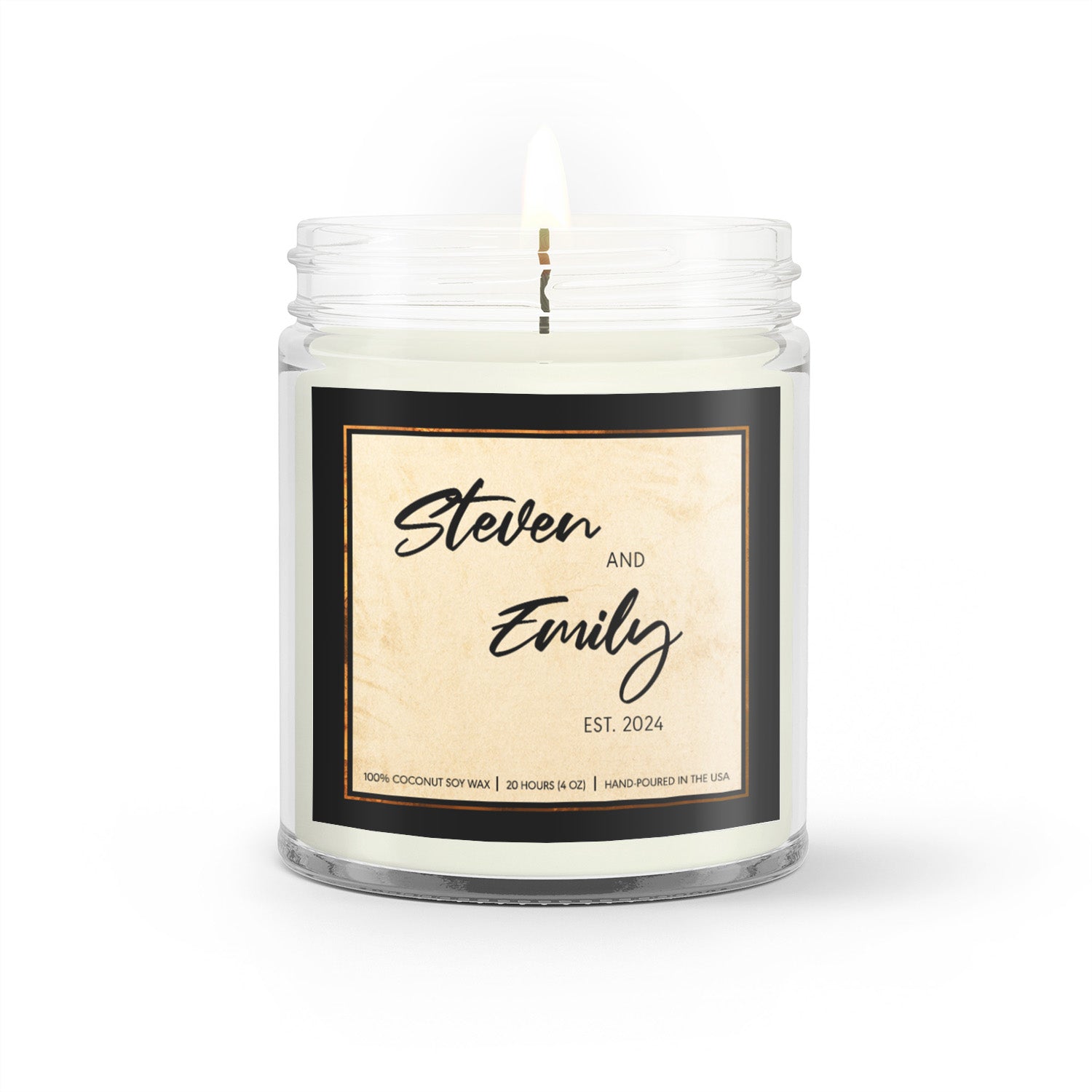 Custom Couple Candle, Personalized Name & Date Soy Candle