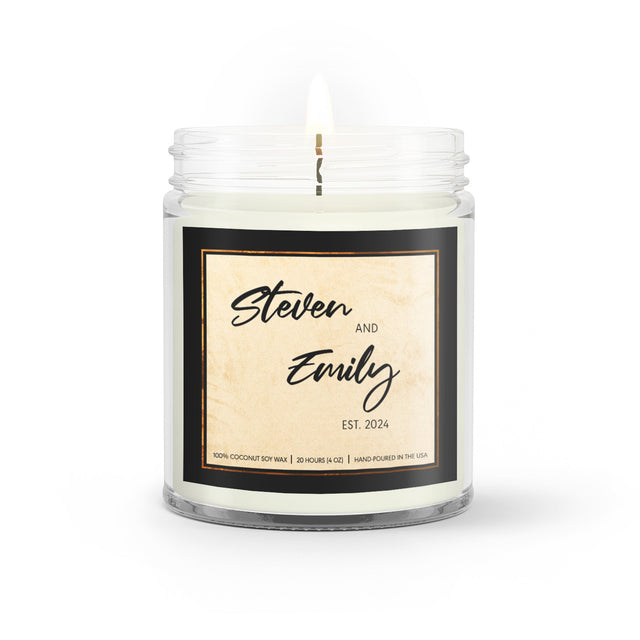 Custom Couple Candle, Personalized Name & Date Soy Candle