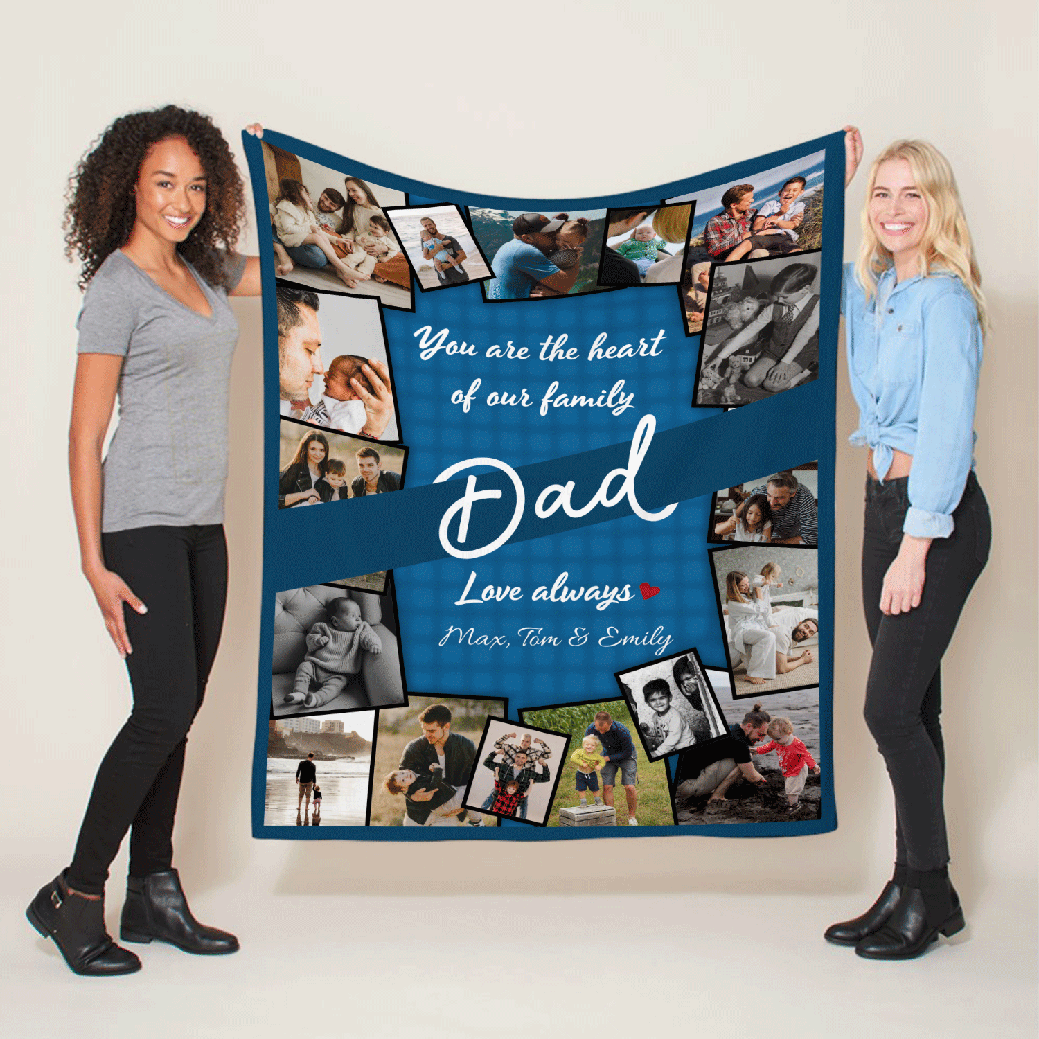 Dad You Are The Heart Of Our Family Blanket, Custom Name Photo